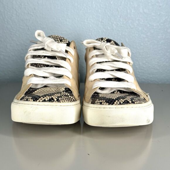 Veronica Beard Beige Snakeskin Python Texture Low Sneakers Trainers Size 6 - Picture 2 of 16